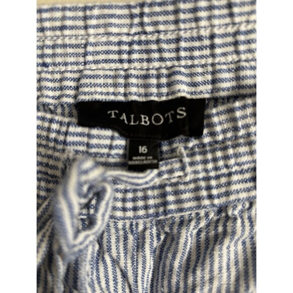 Talbots XXL Size 16 LINEN Pull On Pants Gauzy‎ Striped Blue White Coastal Beach - Picture 2 of 4
